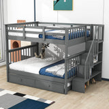 Wooden Full Over Full Bunk Beds with Trundle and Storage - [Stairs, Shelves, Detachable]