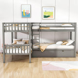 Twin L-Shaped Quad Bunk Bed with Storage - [Drawers, Ladder]