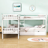 Twin L-Shaped Quad Bunk Bed with Storage - [Drawers, Ladder]