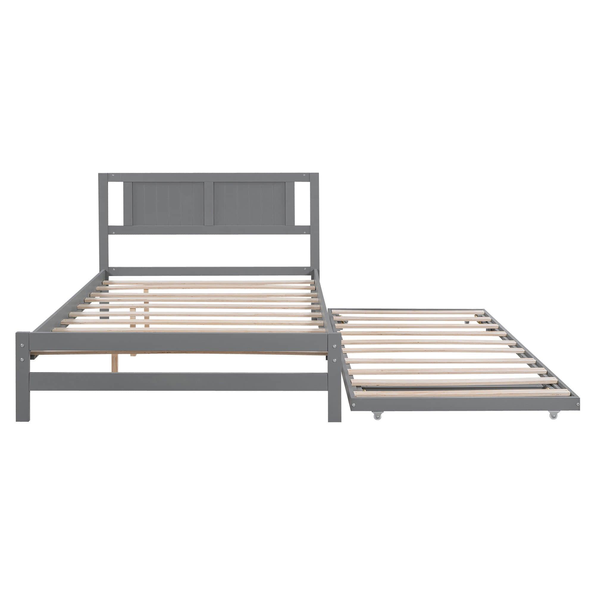 Full Size Platform Bed with Pop Up Trundle and Headboard - [Wood]