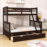 Wooden Classic Twin Over Full Bunk Bed with Ladder and Storage Drawers