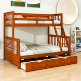 Wooden Classic Twin Over Full Bunk Bed with Ladder and Storage Drawers