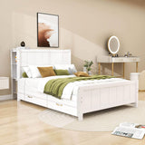 Wooden Full Size Platform Bed with Headboard and Storage - [Drawers, Shelves]