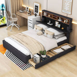 Modern Smart Queen Upholstered Bed Frame with Storage Headboard, LED Lights