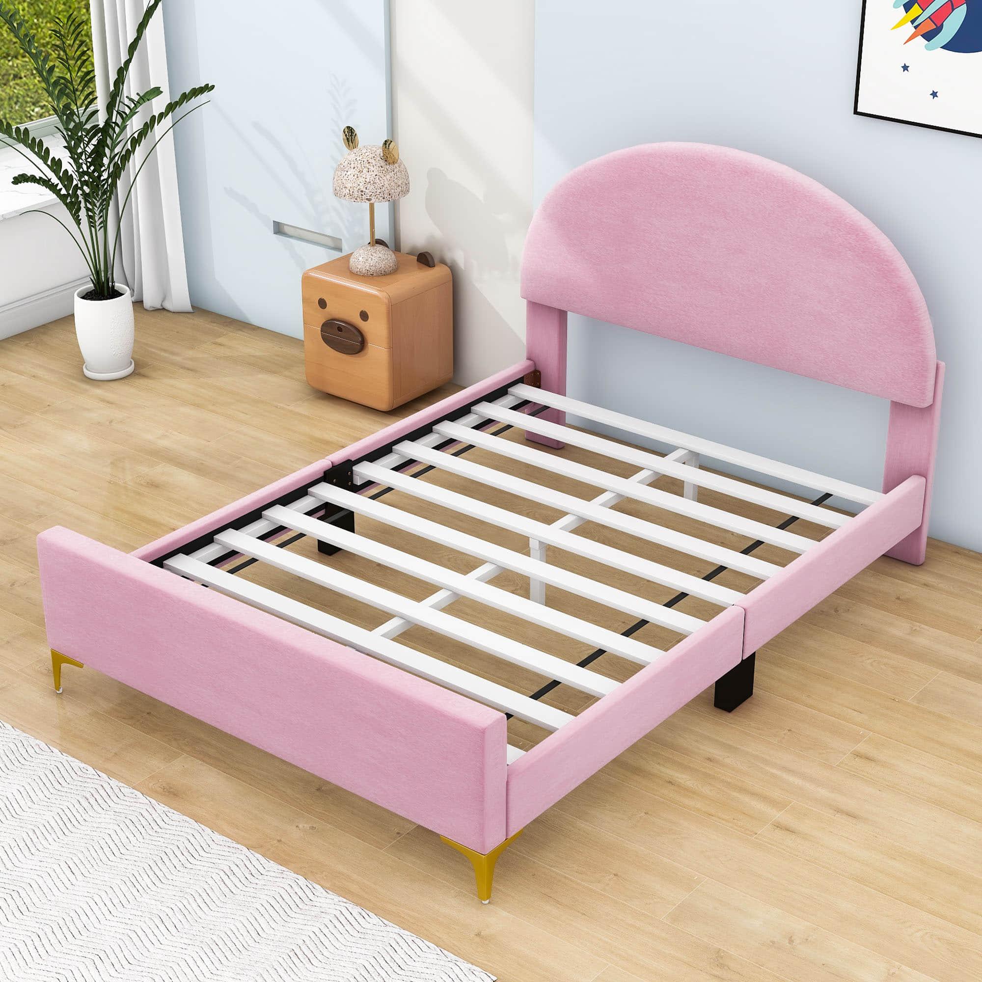 Velvet Upholstered Full Size Platform Bed Frame with Headboard