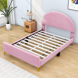 Velvet Upholstered Full Size Platform Bed Frame with Headboard