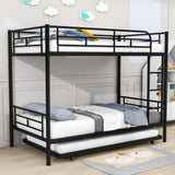 Twin Over Twin Classic Metal Bunk Bed with Trundle - [Detachable, Ladder]