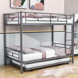 Twin Over Twin Classic Metal Bunk Bed with Trundle - [Detachable, Ladder]