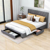 Queen Size Upholstered Platform Bed with Storage and Headboard - [Drawers, Linen]