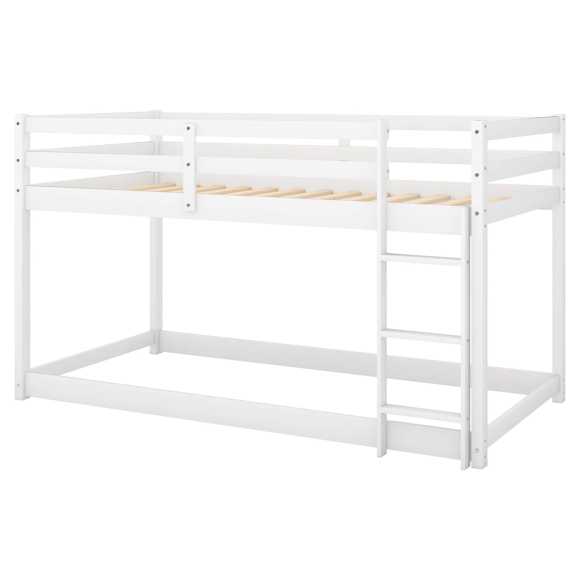 Wood Scandinavian Twin Over Twin Floor Loft Bunk Bed with Ladder