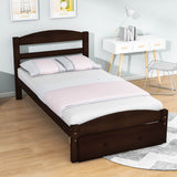 Wood Twin Bed Frame with Headboard and Storage Kids Bedroom Furniture