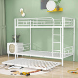 Twin Over Twin Classic Metal Bunk Bed with Trundle - [Detachable, Ladder]