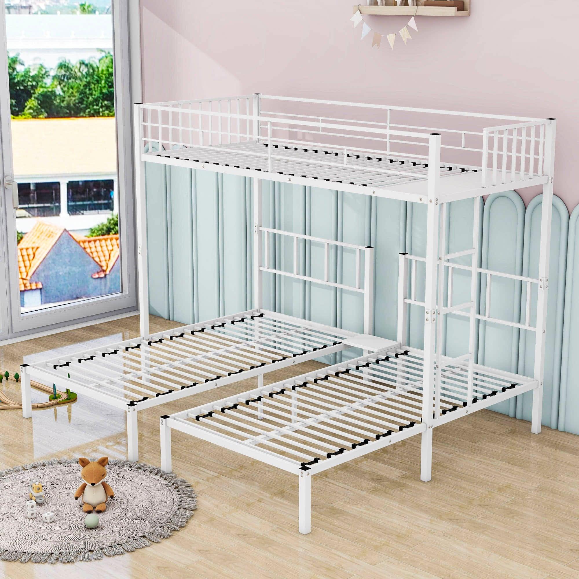 Metal Triple Twin over Twin & Twin Bunk Bed with Table - [Separable]