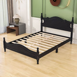 Traditional Full Size Low Profile Wood Platform Bed Frame with Headboard