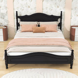 Traditional Wood Queen Size Low Profile Platform Bed Frame with Headboard