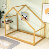 Montessori Twin Size Floor House Bed Frame for Toddler Kids - [Low, Wood]