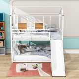 Low House Twin Over Twin Bunk Beds with Slide for Kids Toddler - [Metal]