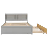 Wooden Full Size Platform Bed with Twin Trundle Bed and Storage Headboard - [Shelves]