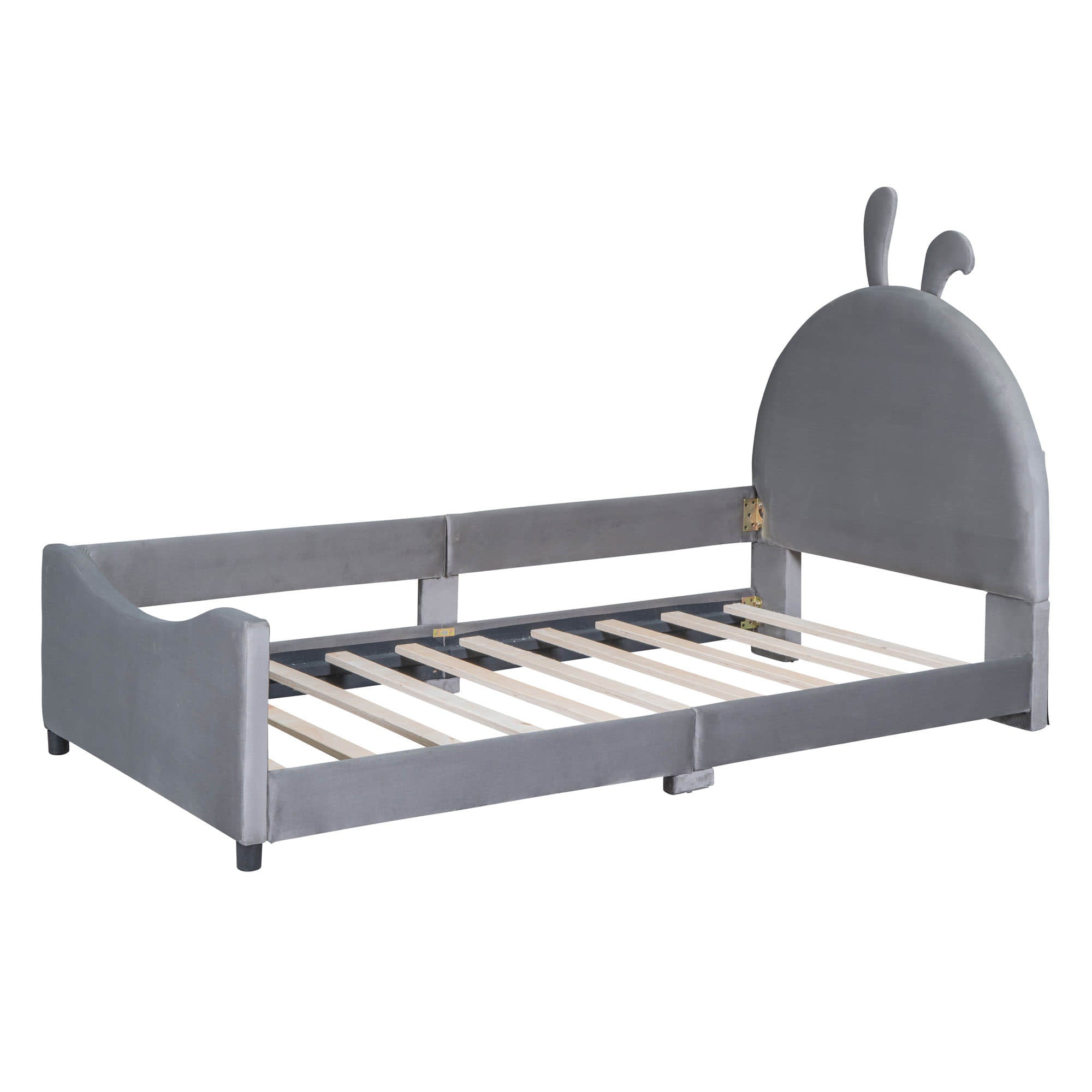 Cute Twin Size Low Profile Upholstered Toddler Bed with Rails