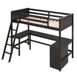 Wood Twin Size Loft Bed with Desk and Storage Shelves for Kids, Adult