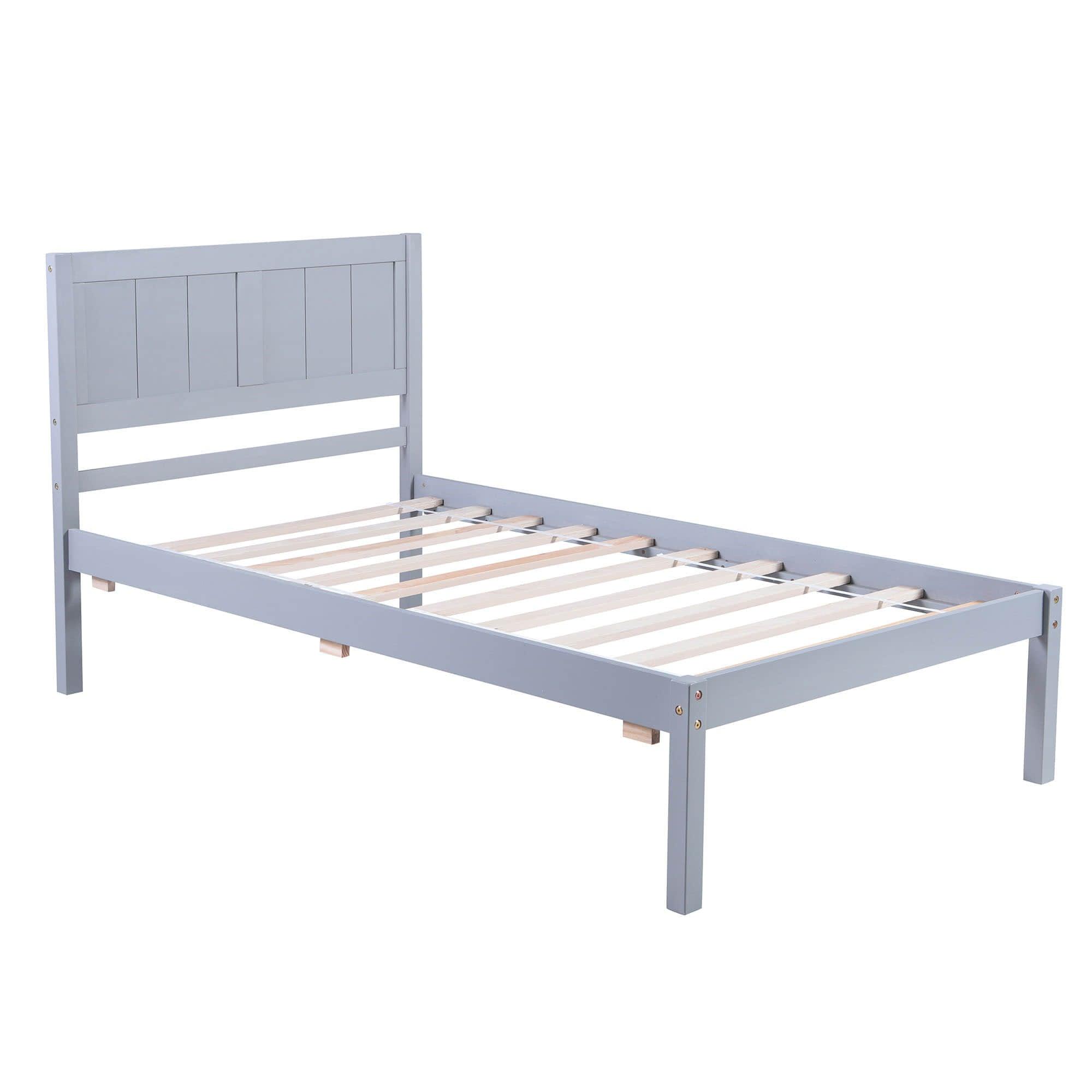 Twin Wooden Platform Bed with Headboard