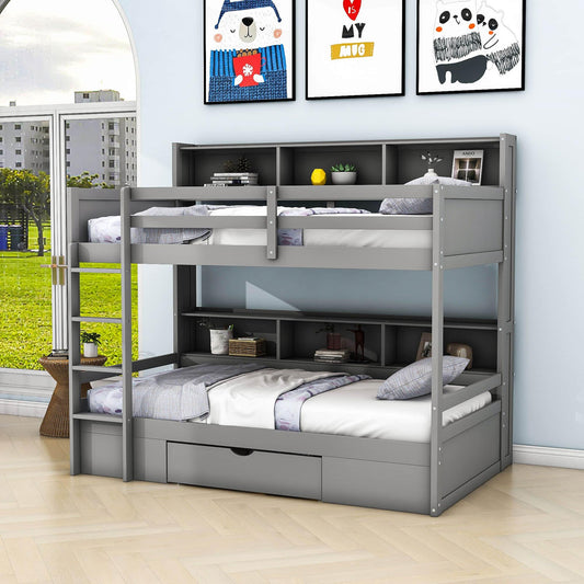 Twin Over Twin Bunk Beds with Storage Drawers and Shelves for Kids Adults - [Wooden]