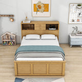 Wood Smart Full Platform Bed with Twin Trundle and Storage Headboard