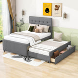 Full Size Linen Upholstered Platform Bed Frame with Storage and Trundle