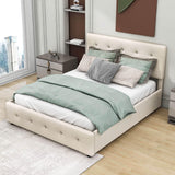 Upholstered Queen Size Platform Bed with Storage and Twin XL Trundle - [Headboard]