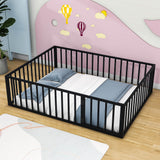 Metal Montessori Queen Toddler Floor Bed with Rails for Kids