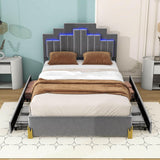 Upholstered Platform Full Size Bed Frame with Headboard and LED Lights