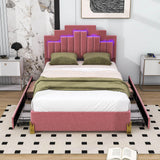 Upholstered Platform Full Size Bed Frame with Headboard and LED Lights