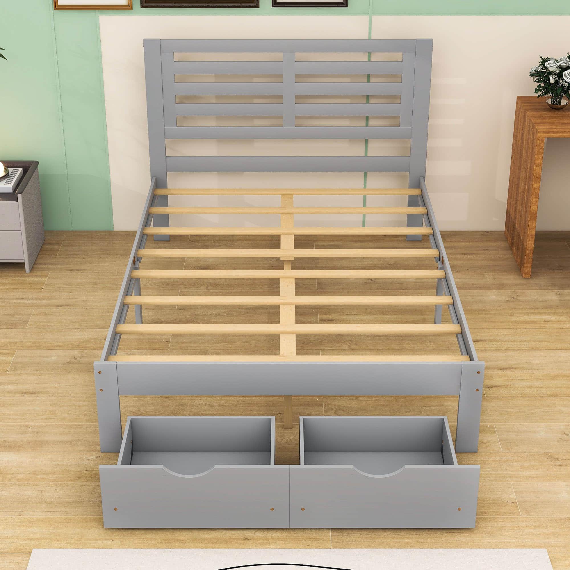 Wood Full Size Platform Bed Frame with Headboard and Storage