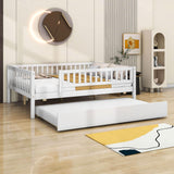 Wooden Full Size Low Kids Bed with Twin Size Trundle and Rails