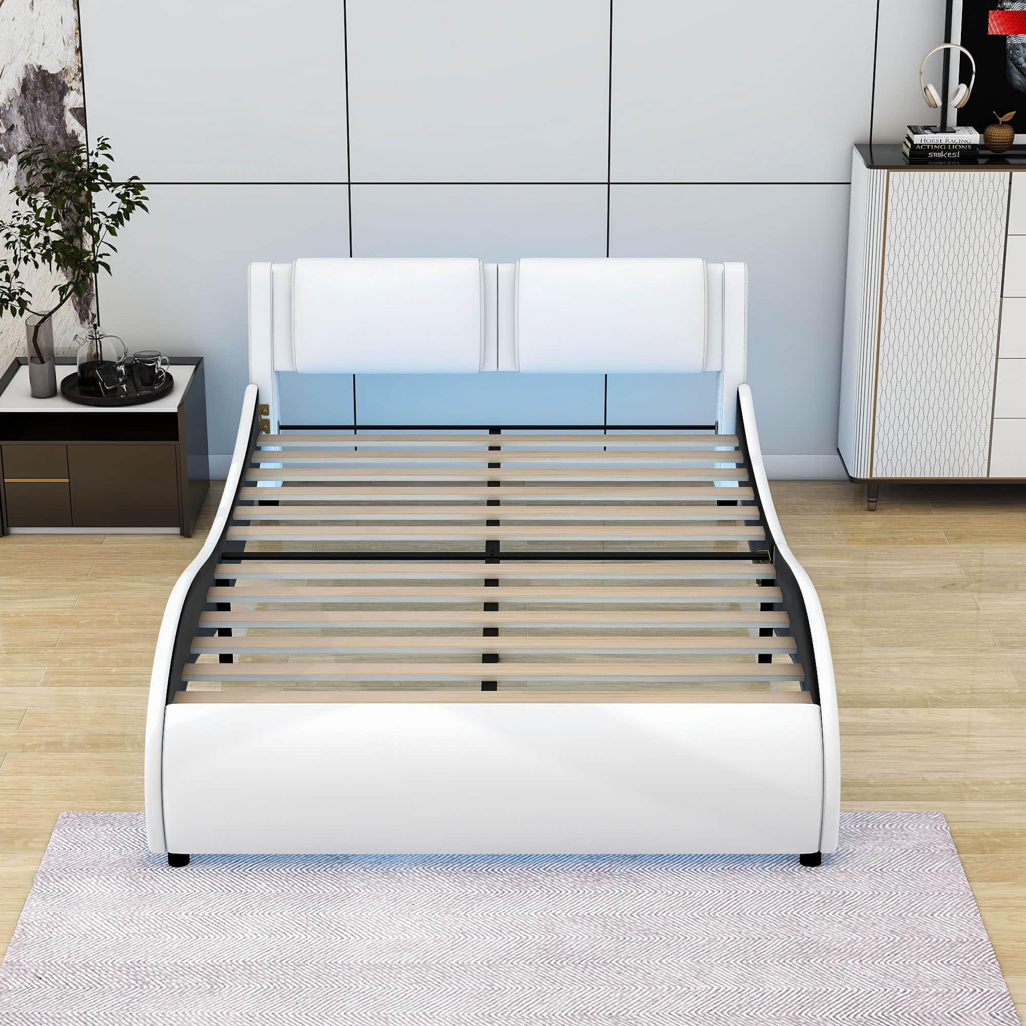 Modern Full Upholstered Platform Bed Frame with Headboard and Lights