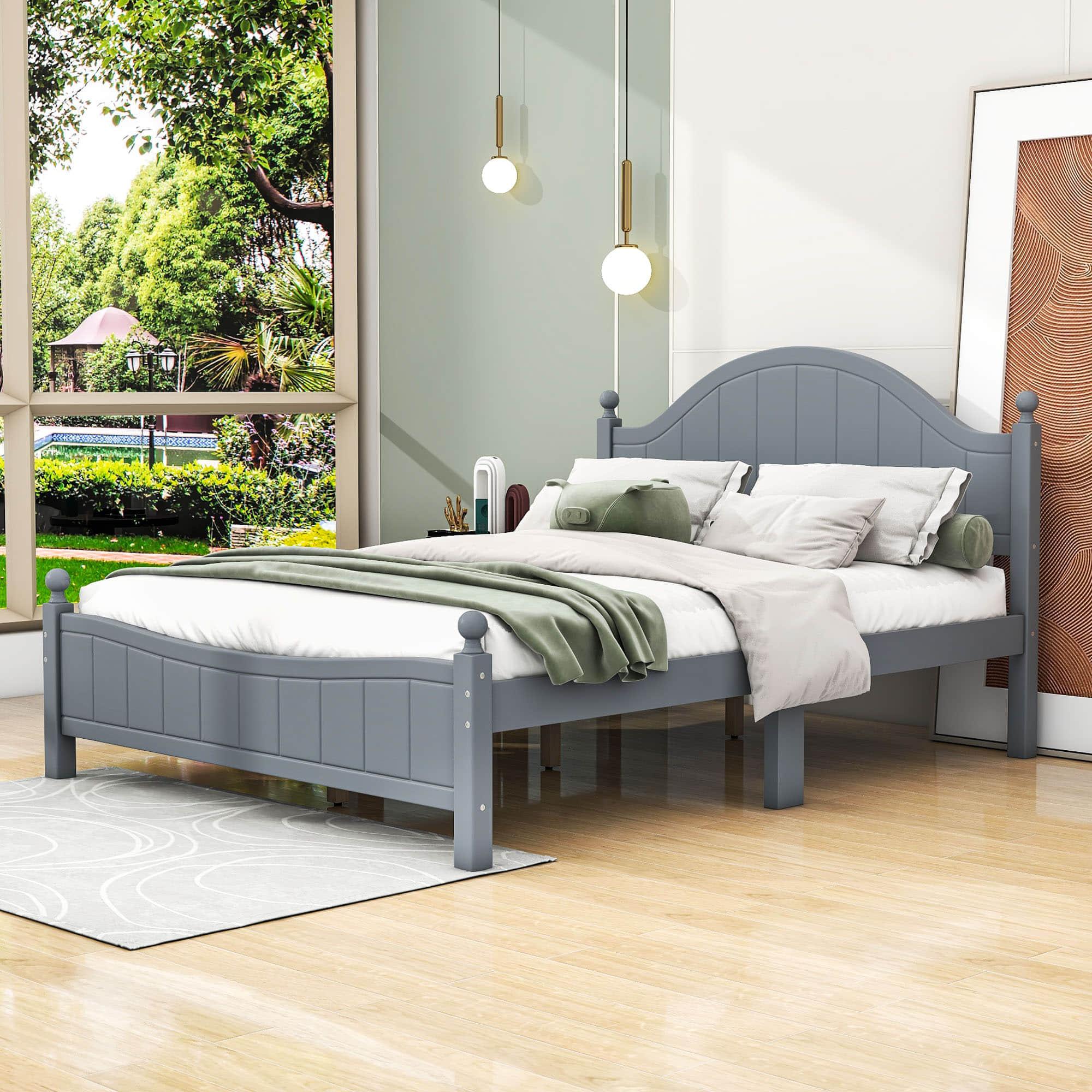 Traditional Queen Size Solid Wood Platform Bed Frame with Headboard