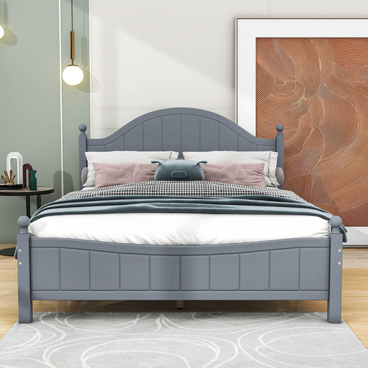 Traditional Queen Size Solid Wood Platform Bed Frame with Headboard