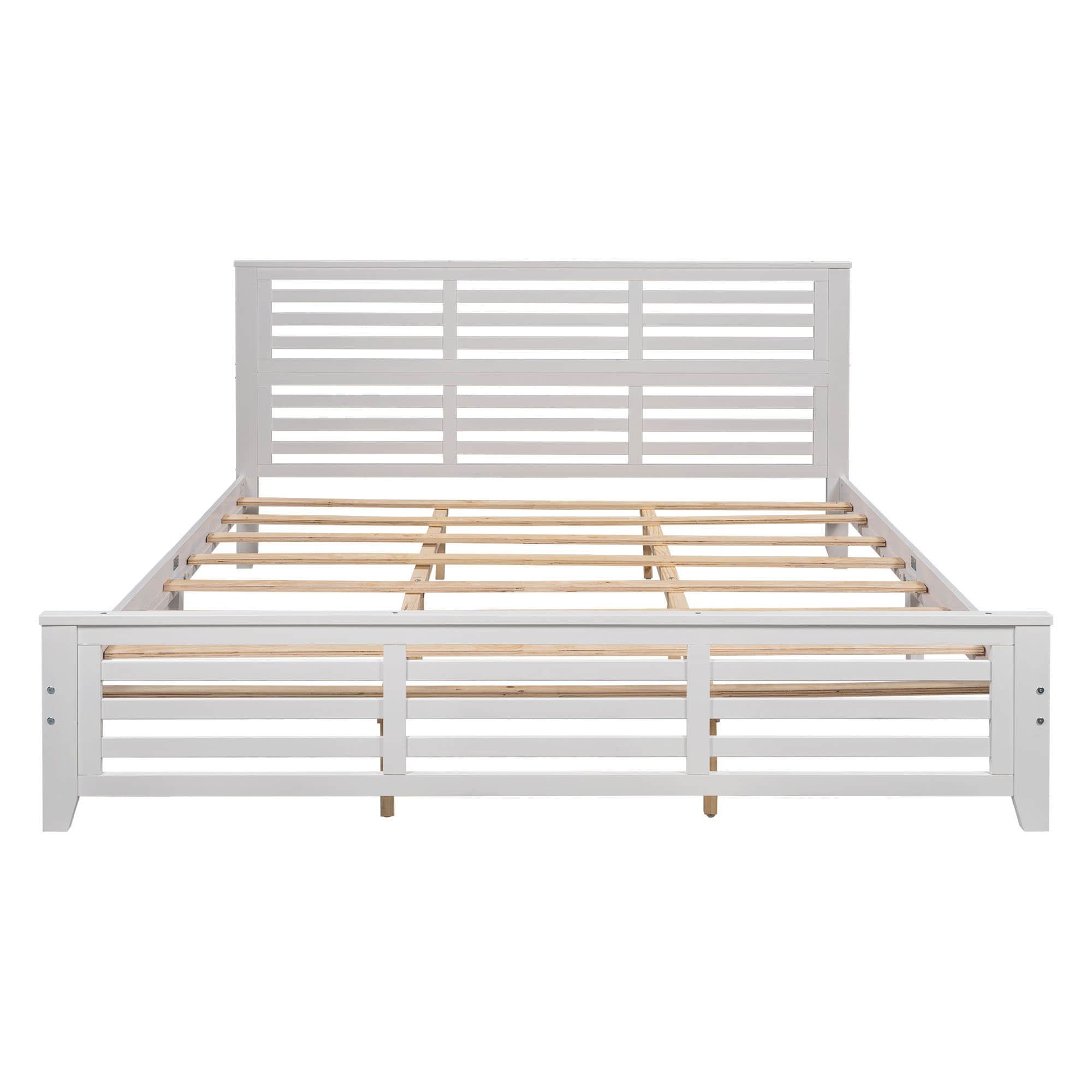 Wooden King Size Platform Bed with Open-Frame Headboard