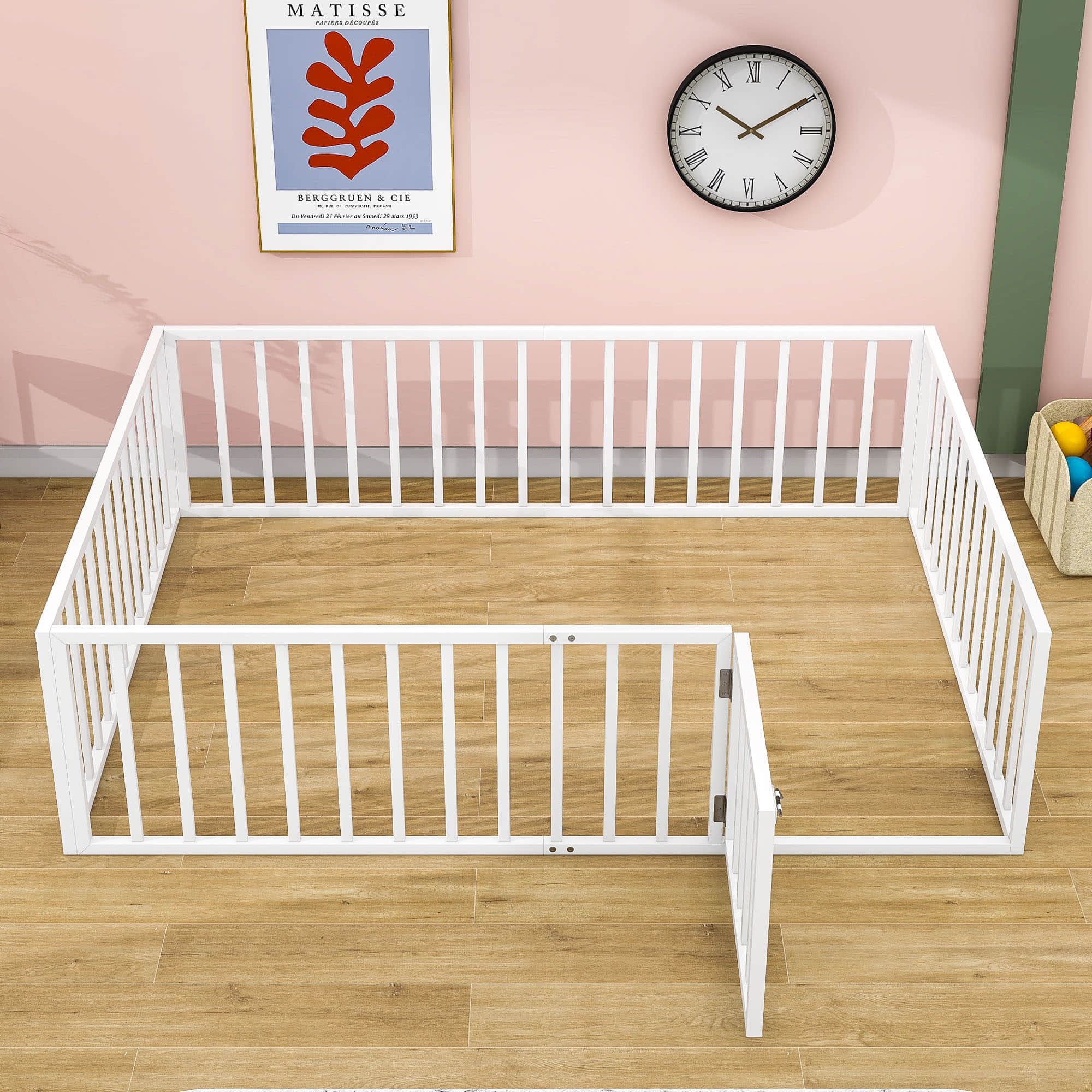 Metal Montessori Queen Toddler Floor Bed with Rails for Kids