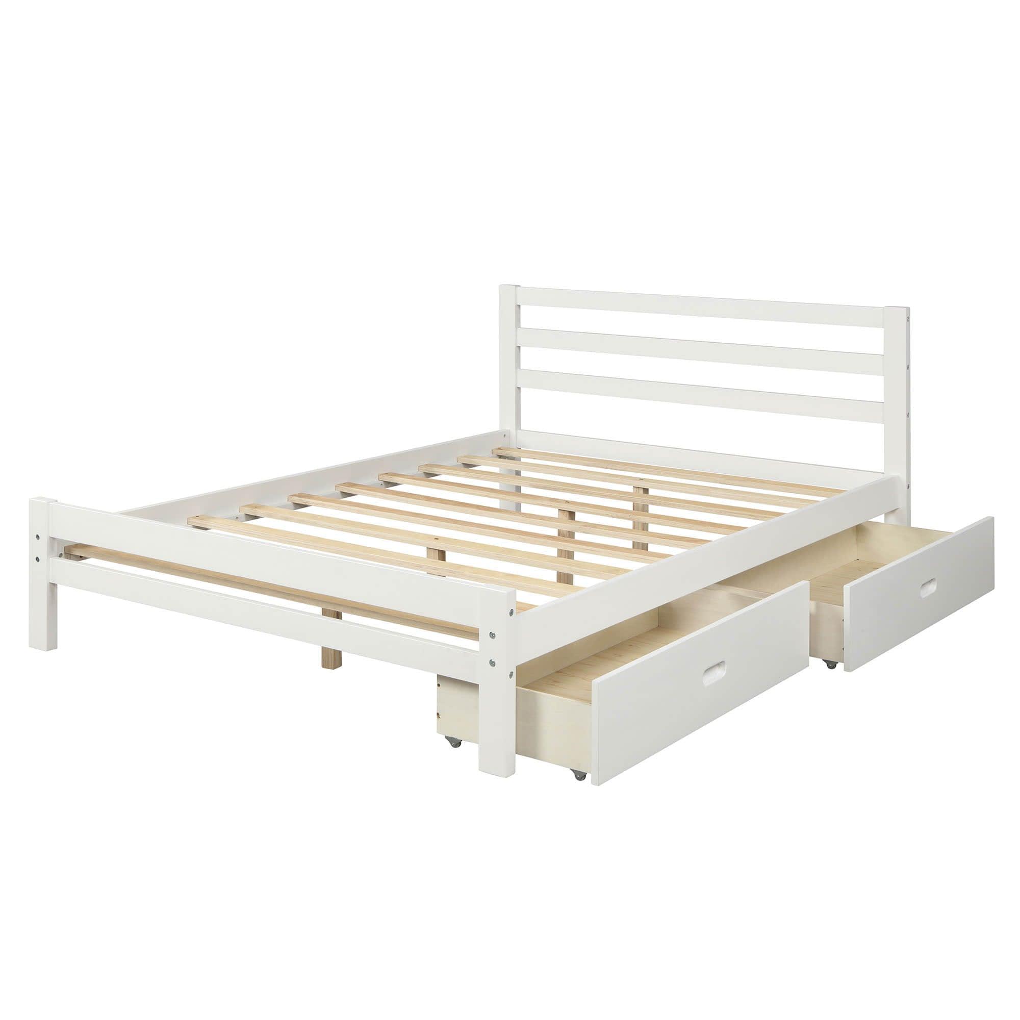 Full Size Wooden Platform Bed with Storage Drawers and Headboard