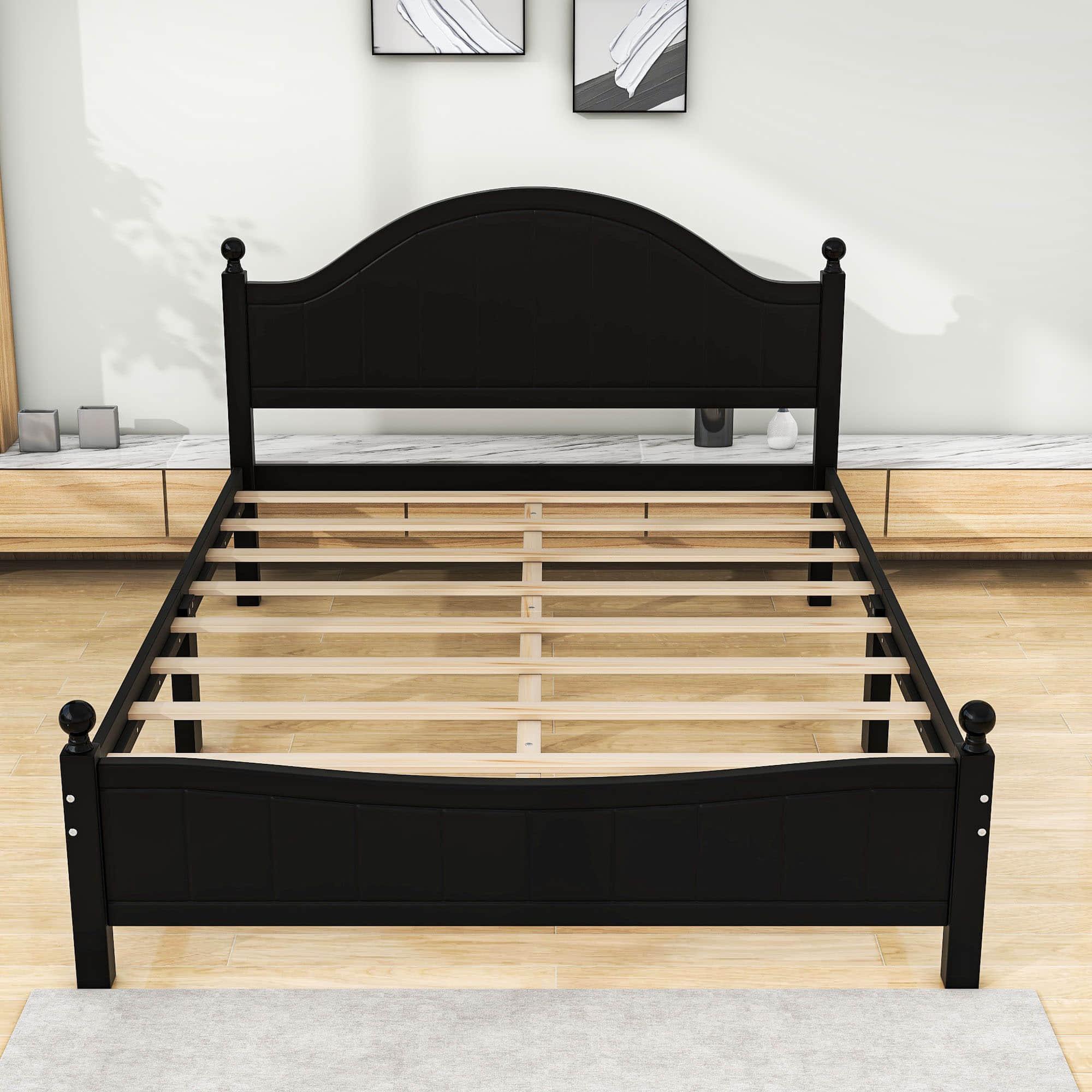 Traditional Queen Size Solid Wood Platform Bed Frame with Headboard