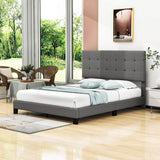 Queen Size Linen Upholstered Platform Bed with Tufted Headboard