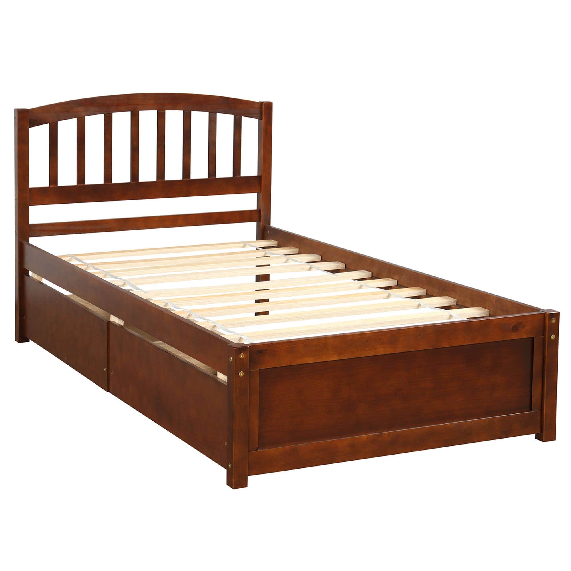 Twin Platform Bed Frame with Storage and Headboard - [Wood, Drawers]