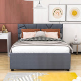 Full Upholstered Platform Bed Frame with Headboard, Twin Trundle Bed