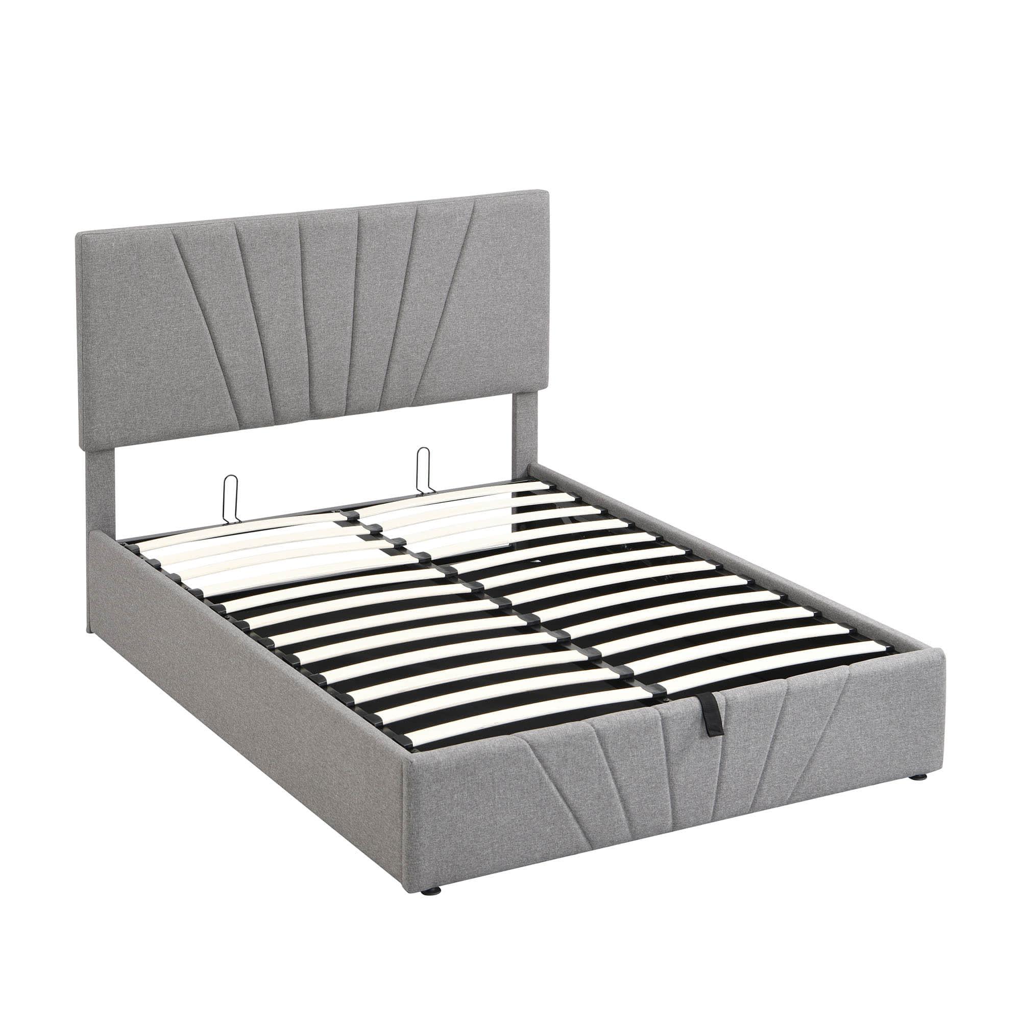 Upholstered Full Size Platform Bed with Headboard and Hydraulic Storage System