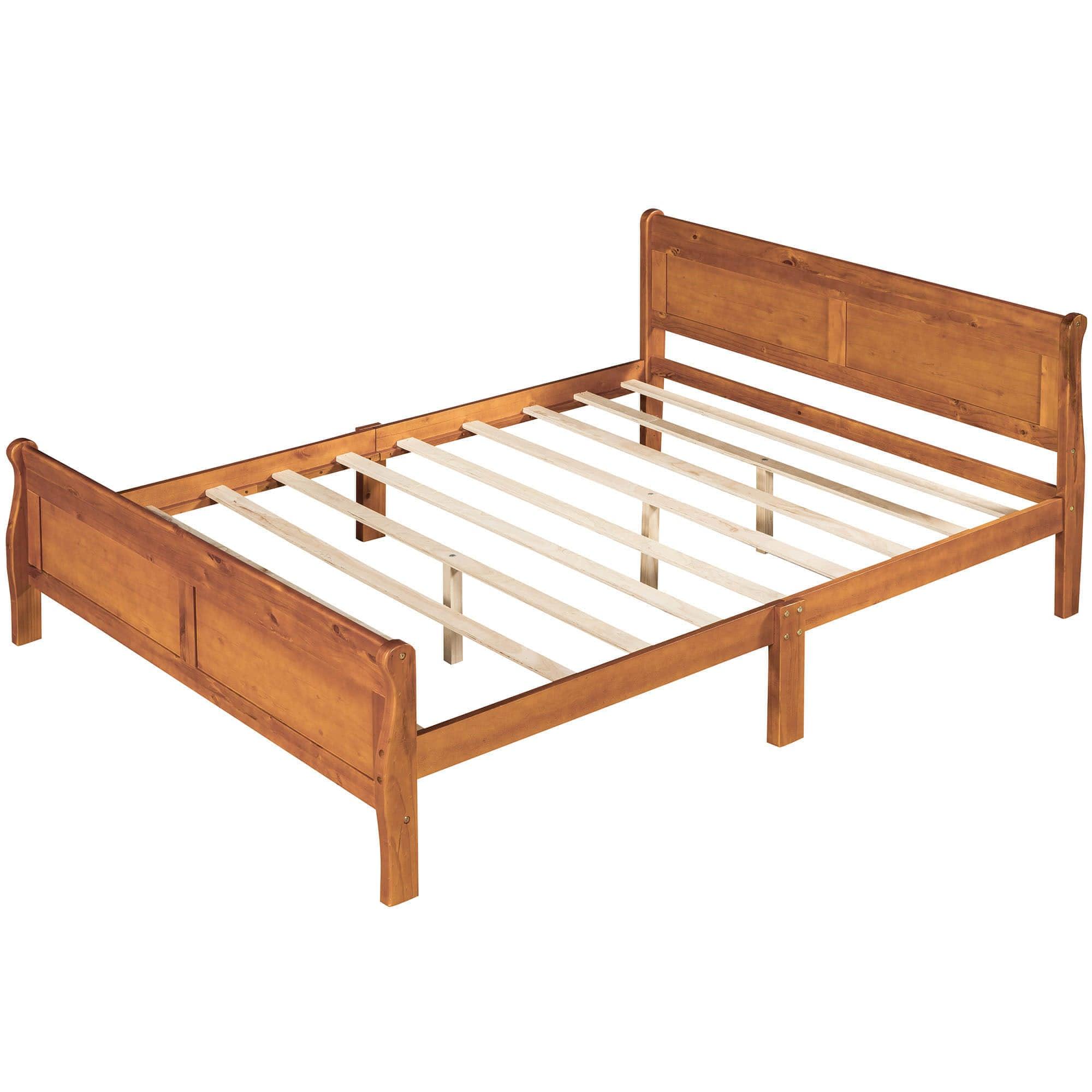 Wooden Queen Size Sleigh Bed with Headboard and Footboard