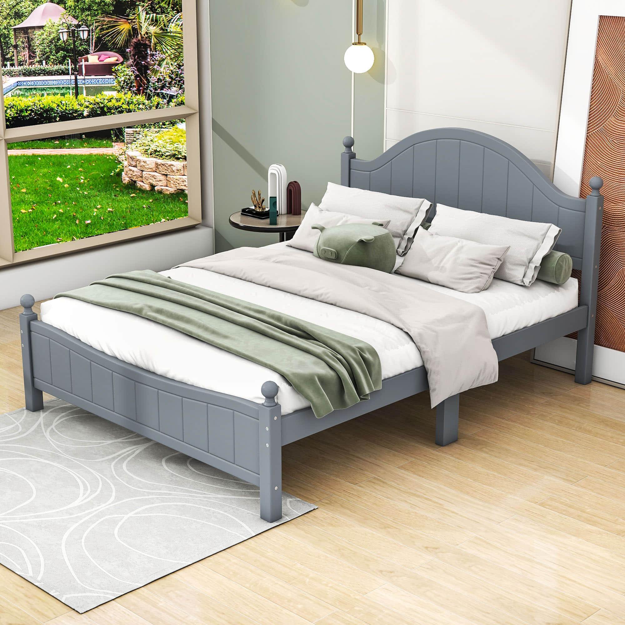 Traditional Queen Size Solid Wood Platform Bed Frame with Headboard