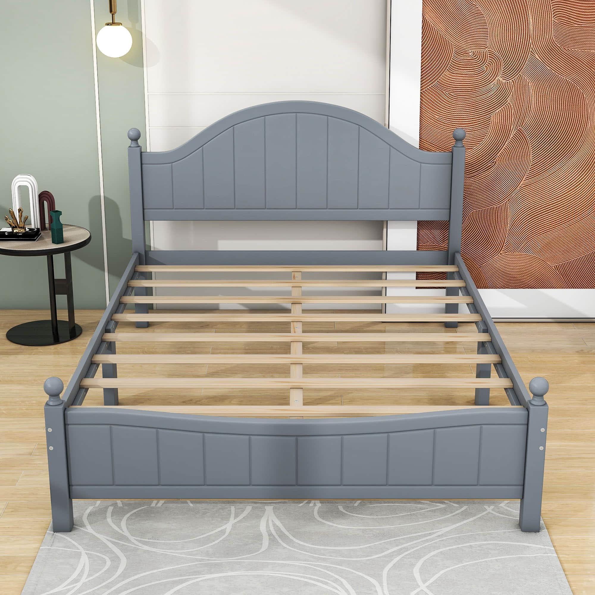 Traditional Queen Size Solid Wood Platform Bed Frame with Headboard