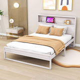 Smart Rustic Farmhouse Queen Size Platform Bed with Storage Headboard - [Sockets, USB Ports]