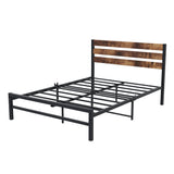 Rustic Full Size Metal Bed Frame with Vintage Wood Headboard